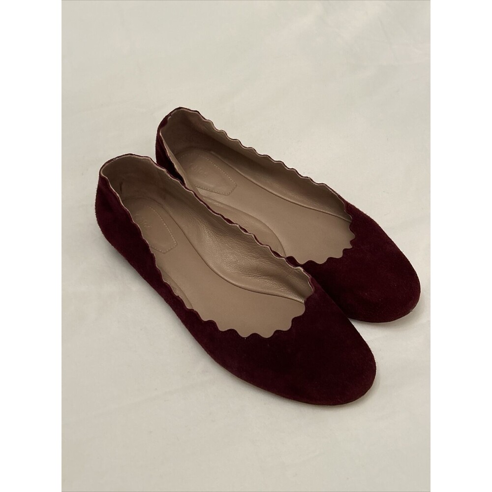 Chloe Lauren Ballerina Flats Suede Leather Maroon Size 37 6.5 Authentic